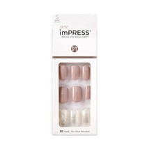 KISS imPRESS No Glue Mani Press On Nails, Design, &#39;One More Chance&#39;, Gold, Short - £9.19 GBP