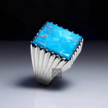 Natural Arizona Turquoise Ring Men Gift Ring Gemstone Rings 925 Sterling Silver - £58.63 GBP