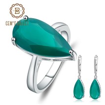 Natural Green Agate Gemstone Earrings Ring Sets For Women Genuine 925 Sterling S - £85.29 GBP