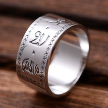 Handcrafted 999 Silver Tibetan OM Mani Padme Hum Ring Tibetan Six Words Proverb  - £41.32 GBP