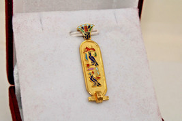 Egyptian Queen Cleopatra Cartouche Colored Stamped Unique 18K Gold Penda... - £292.90 GBP