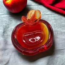 Mid Century Red Orange Art Glass Apple Candy Dish/Ashtray Dish - £17.71 GBP