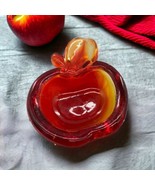 Mid Century Red Orange Art Glass Apple Candy Dish/Ashtray Dish - £17.69 GBP