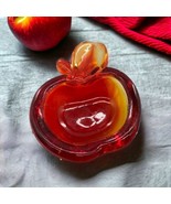 Mid Century Red Orange Art Glass Apple Candy Dish/Ashtray Dish - $30.84 CAD