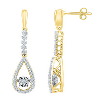 10k Yellow Gold Round Diamond Moving Twinkle Teardrop Dangle Earrings 1/5 Cttw - £316.03 GBP