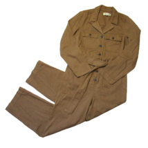 NWT Madewell Long-Sleeve Tie-Waist Fatigue Jumpsuit in Kraft Brown Cotton XS - £85.55 GBP