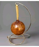 Hand Blown Art Glass Amber Swirl Orb Witch Ball Sphere Ornament w/Gold R... - $57.42