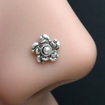 Indian Style Real 925 Silver Flower Twisted Oxidized Nose Stud nose ring L Bend - £11.78 GBP