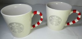 Starbucks 2 Candy Cane Snow Xmas Mug  White  12 oz MIC 2016 W  Sku 011066424,New - £219.14 GBP