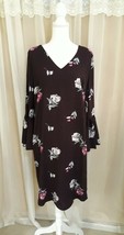 Ellos - Womens Merlot Floral Bell Sleeve Tunic Dress 14 - New Without Tags! - £20.57 GBP