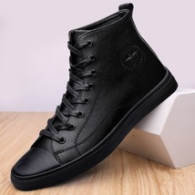 Black Warm Fur Men Boots New Fashion Genuine Leather Men Boots Winter Warm Shoes - £80.44 GBP