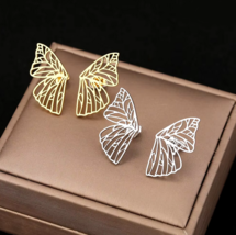 Elegant Stainless Steel Hollow Butterfly Wings Symmetrical Stud Earrings - $8.99