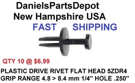x10 Black Plastic Push Pin Rivet Flat Head Grip Range 4.8 8,4 Mm 1/4&quot; Hole Usa - £5.57 GBP