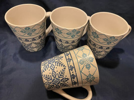 Noble Excellence Coffee Mugs Astoria Fair Isle Snow Flakes Holds 16 OZ Stoneware - £23.05 GBP