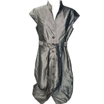 Calvin Klein Midi Career Dress Womens 6 Gray Button Front Belt Waist Sleeveless - £31.31 GBP