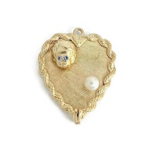Vintage 1950&#39;s Pearl Topaz Child Heart Pendant Charm 14K Yellow Gold, 7.... - £700.90 GBP