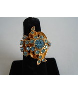 Elegant Vintage Blue Rhinestone Costume Ring in Gold Tone SHIP FAST w TR... - £7.06 GBP