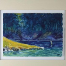 Todd Winters Watercolor Texas/New Mexico &quot;Flyfishing at Yellowstone&quot; Nat... - $247.50