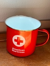 Red &amp; White AMERICAN RED CROSS Enamel Metal Camping Coffee Cup Mug – 3 a... - $11.29