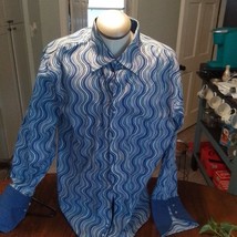 Raw Blue Dress Shirt 2XL, Blue Pattern Mens Shirt, Business Casual Shirt... - £7.89 GBP