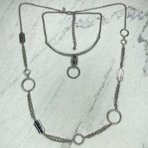 Chico&#39;s Double Strand Hammered Metal Silver Tone Necklace - £13.19 GBP