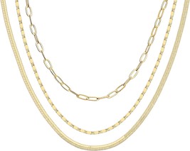 14K Gold Plated Dainty Layering Necklaces for Women Snake Chain Curb Link Paperc - £31.38 GBP