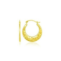 10k Yellow Gold Graduated Textured 0.75&quot; Length x 0.63 Width Hoop Earrings - £85.87 GBP