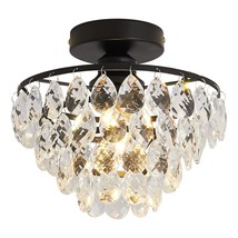 Modern Small Crystal Ceiling Light Fixture Mini Black Semi Flush Mount Chandelie - £57.91 GBP