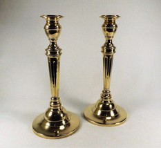 Vintage Pair of Fine Brass Candlesticks Turned Formal &amp; Heavy Candle Holders - £65.17 GBP