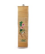 Asian Bamboo Scroll Red Bird Hibiscus Wall Hanging 31.5x8” 1960&quot;s Mid-Ce... - £14.85 GBP