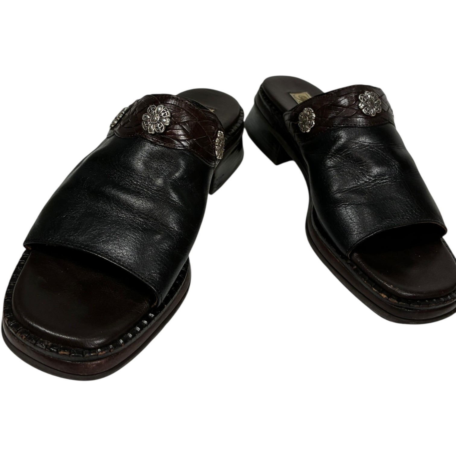 Brighton Winter Black/Brown Leather Slip-on Mule Clogs Floral Accents women's 7M Item image 3