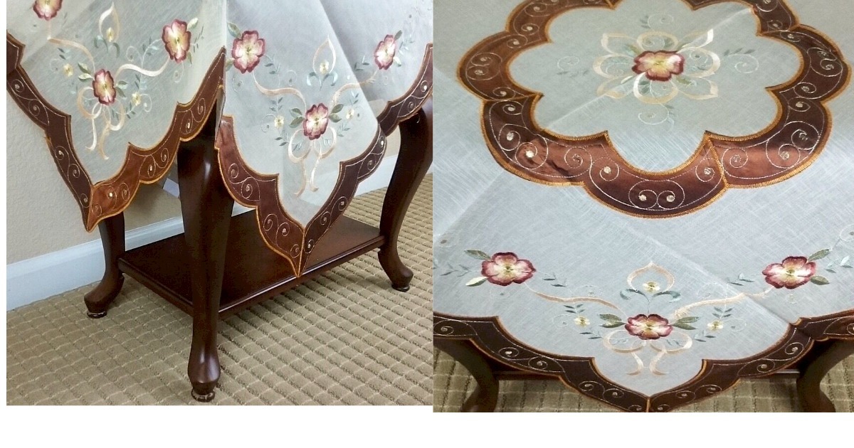 33&quot; Square Fall Thanksgiving Embroidered  Embroidery Tablecloth Organza ... - $30.99
