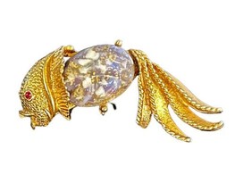 Vintage Jelly Belly Koi Fish Brooch Gold Tone Oriental Agate Look Belly ... - $20.81