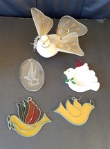 Vintage Doves Christmas Ornaments Lot of 5 Wood Plastic Clear Etched - £11.73 GBP