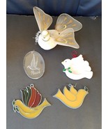 Vintage Doves Christmas Ornaments Lot of 5 Wood Plastic Clear Etched - £11.78 GBP