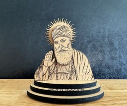 Sikh Guru Nanak Dev Ji Wood Carved Photo Portrait Sikh Desktop Stand Ble... - $21.84