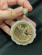 2Ct Lab Created 50 Pesos Moneda Mexican Coin Pendant 14K Yellow Gold Plated - £314.54 GBP
