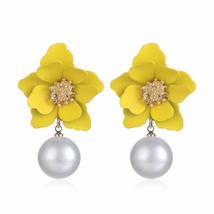 Gift Sweet Jewelry Fashion Women Petal Pattern Flower Stud Earrings Double Layer - £7.46 GBP