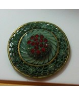 Vintage Teal Color Plastic &amp; Red Rhinestone Belt Buckle or Scarf Clip - €26,03 EUR