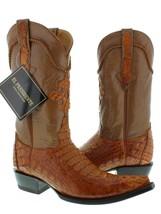 Mens Cognac Western Boots Crocodile Hornback Skin Real Leather Cowboy 3X Toe - £179.01 GBP