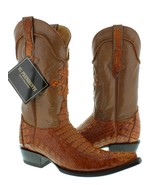 Mens Cognac Western Boots Crocodile Hornback Skin Real Leather Cowboy 3X... - £178.05 GBP