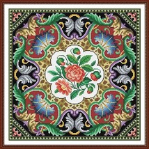 Antique Tapestry Pillow Square Floral Motif Counted Cross Stitch Pattern PDF - £7.86 GBP