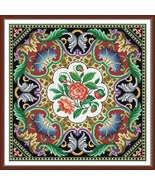 Antique Tapestry Pillow Square Floral Motif Counted Cross Stitch Pattern PDF - $10.00