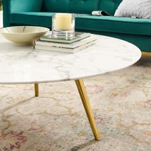 Lippa 40&quot; Round Artificial Marble Coffee Table with Tripod Base Gold Whi... - £427.11 GBP