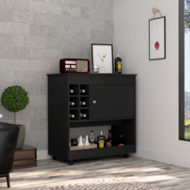 Black Lotus Bar Cart: 6 Bottles, Cabinet, 4 Casters - $3,796.08 MXN