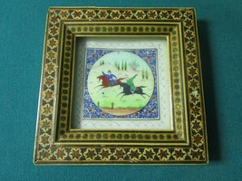 MIDDLE EASTERN ANTIQUE JAND PAINTED PLAQUE IN DECOR FRAME  - £435.36 GBP