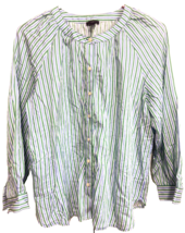 Ann Taylor MP Blue Green Vertical Stripe Long Sleeve Shirt Top Blouse - $184.52 MXN