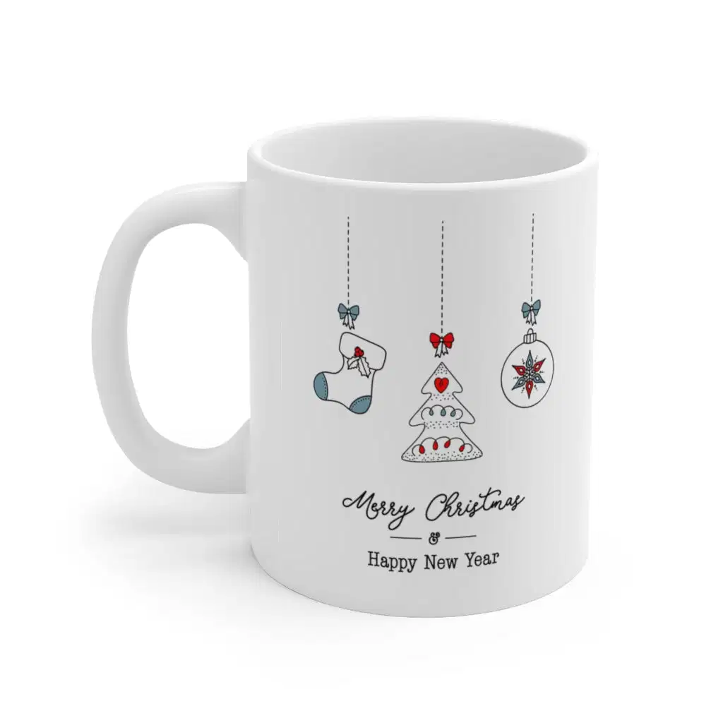 Merry Christmas White Coffee Mug, ceramic, 11 oz, festive holidays XMAS,... - €17,94 EUR