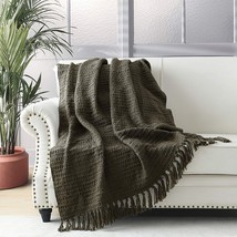 Chunky Knit Throw Blanket, Sage Green Soft Warm Cozy Bed  - £27.09 GBP