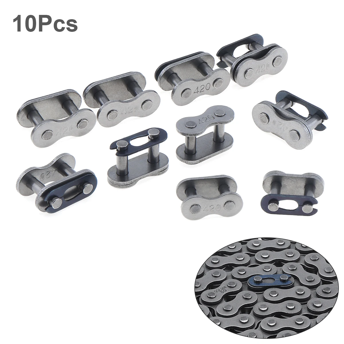 10pcs Motorcycle 420 Chain Master Link Steel Alloy Heavy Duty Roller Chain Conne - £105.73 GBP